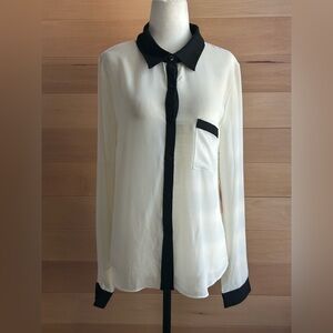 NWT- Love 21 size medium button up sheer blouse black, and ivory 1 front pocket
